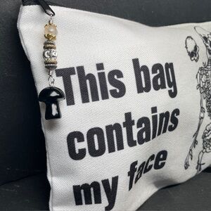 Black and White Canvas Statement Tote Makeup Bag with Artisan Beaded Charm